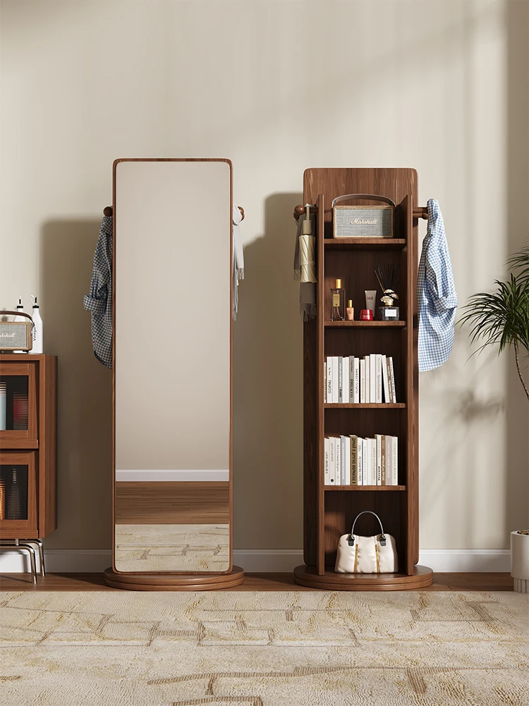 

Rotatable full body floor mirror household bedroom storage cabinet full-length mirror coat rack integrated