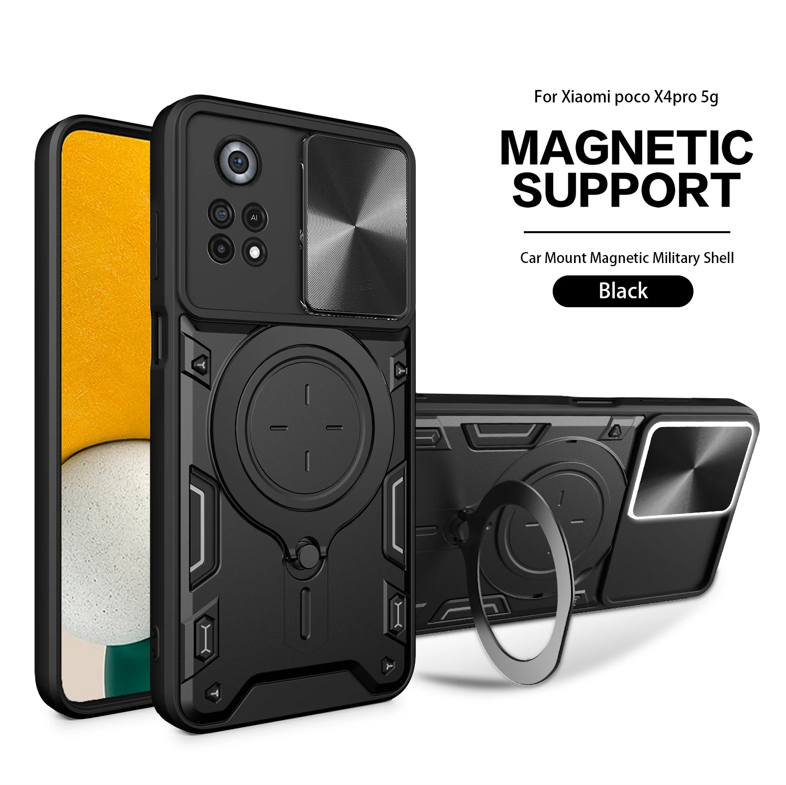 Magsafe Magnetic Camera protection case For Mi Poco X4 X5 Pro Armor Hybrid Metal Ring Back Cover For POCO F5 Pro M3 F3