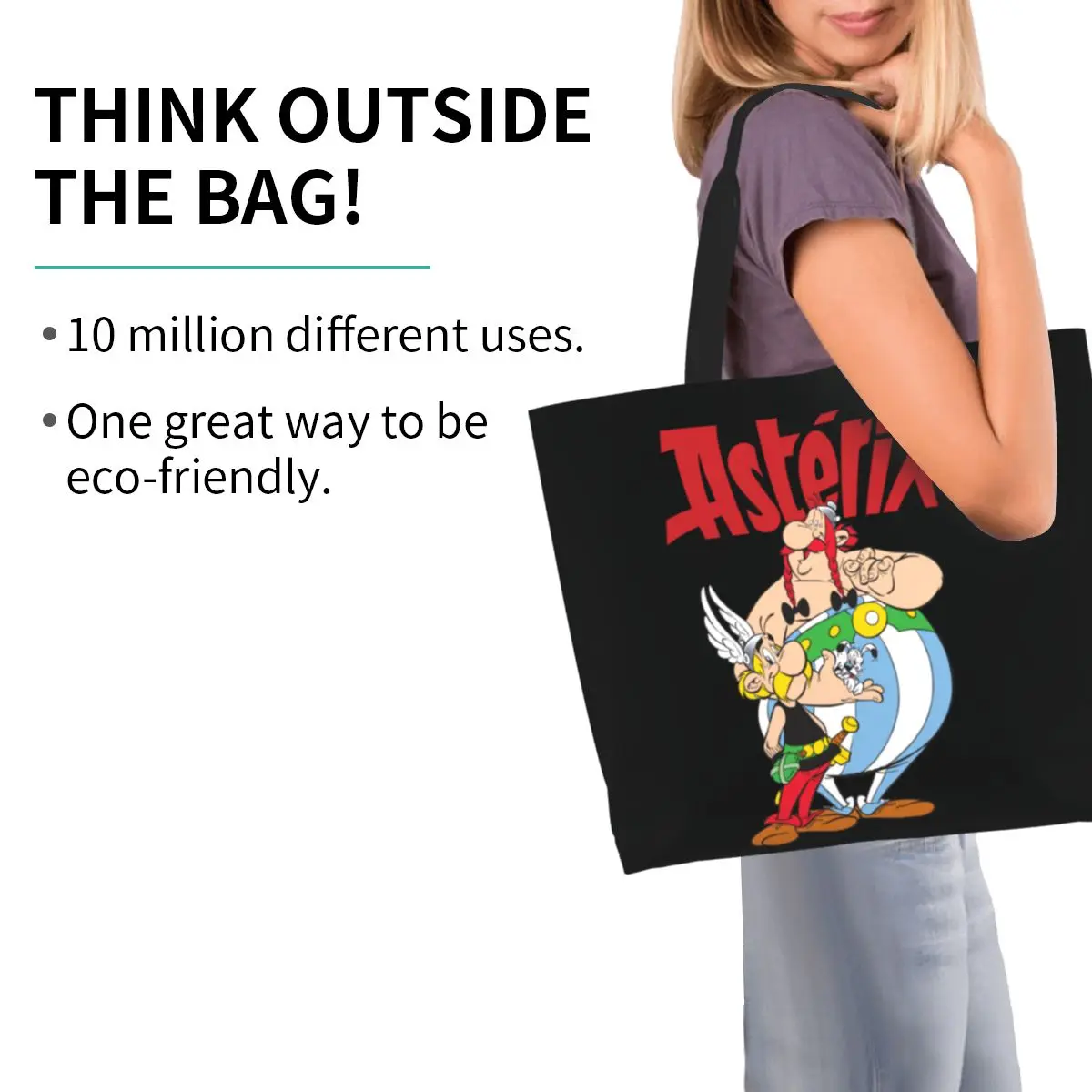 Recycling Asterix And Obelix With Idefix Shopping Bag Women Canvas Shoulder Tote Bag Durable Manga Grocery Shopper Bags