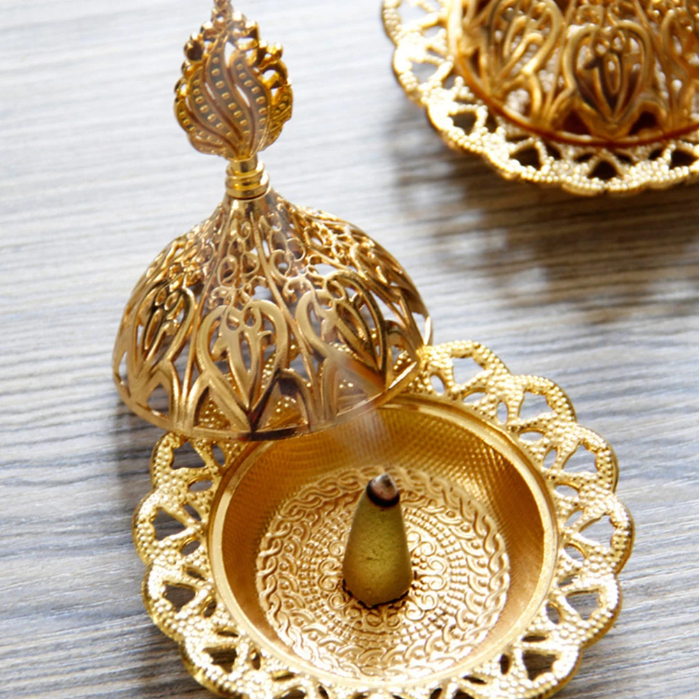 

2pcs Metal Golden Incense Burner Candlestick 2-In-1 Aroma Stove Arab Style Decorative Holder For Home Bedroom Yoga Studio Golden