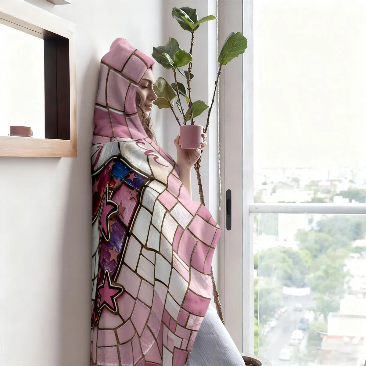 بطانية عباءة يمكن ارتداؤها بغطاء للرأس من الفلانيل المطبوع مكونة من 67 عنصرًا من الزجاج المقلد، سجادة غير رسمية ناعمة ودافئة متعددة المقاسات #2