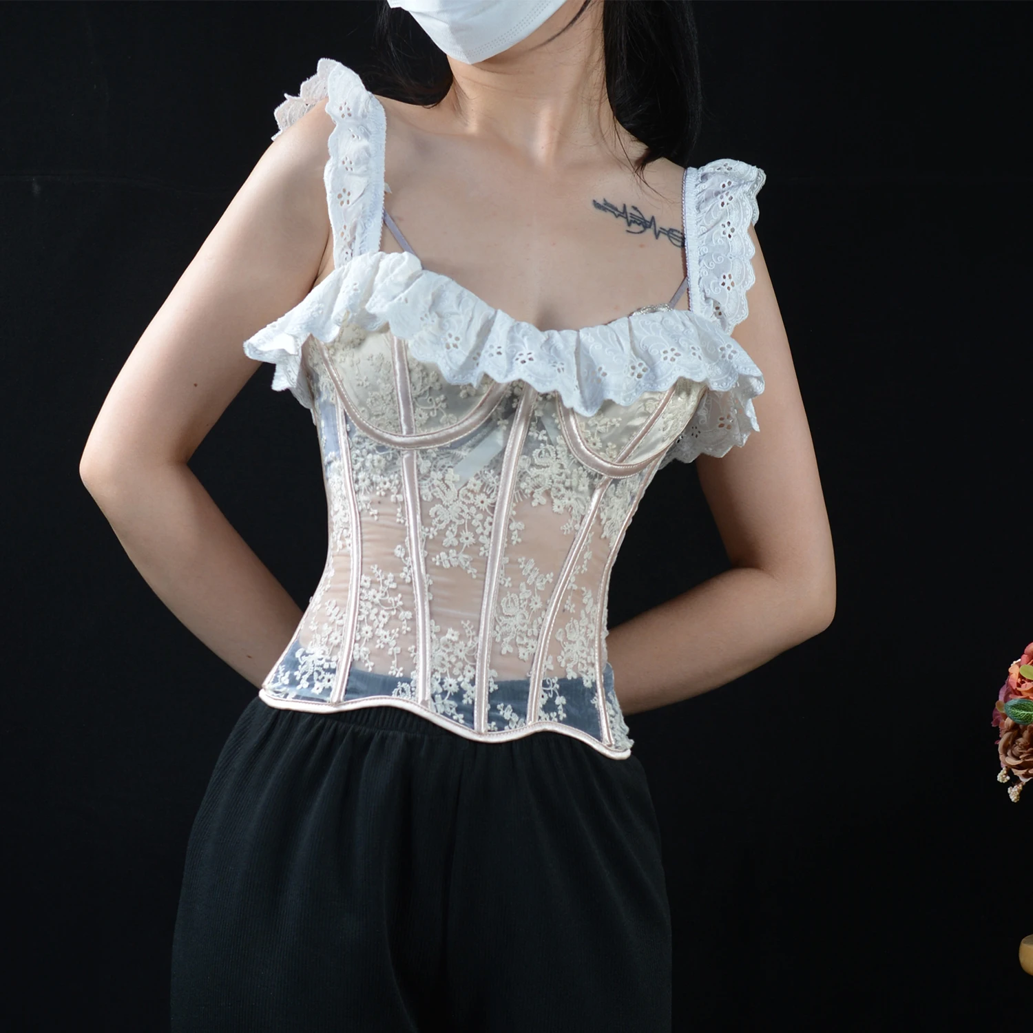 womens-adjustable-organdy-lace-corset-camisole-versatile-layering-piece-for-elegant-shapewear-or-fashion-top