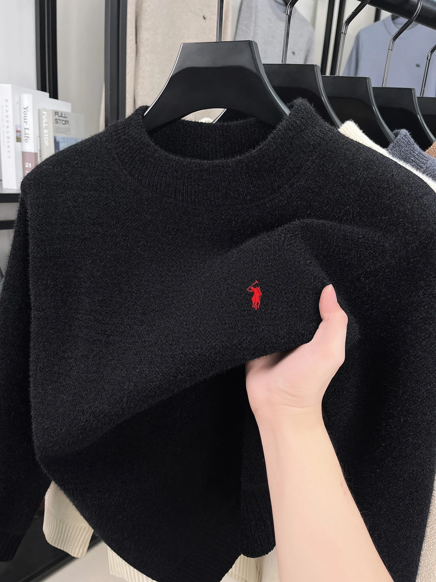 High end Fashion Warm Sweater Men Luxury Brand Best-selling Golf Pony Embroidery Winter Velvet Thick Round Neck Knitted Pullover