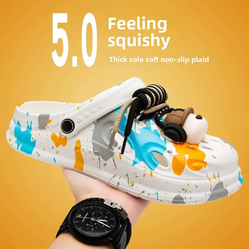 

Мужские летние уличные тапочки с отверстиями, спортивные дышащие сандалии из материала EVA, удобные сандалии без шнуровки, кроссовки