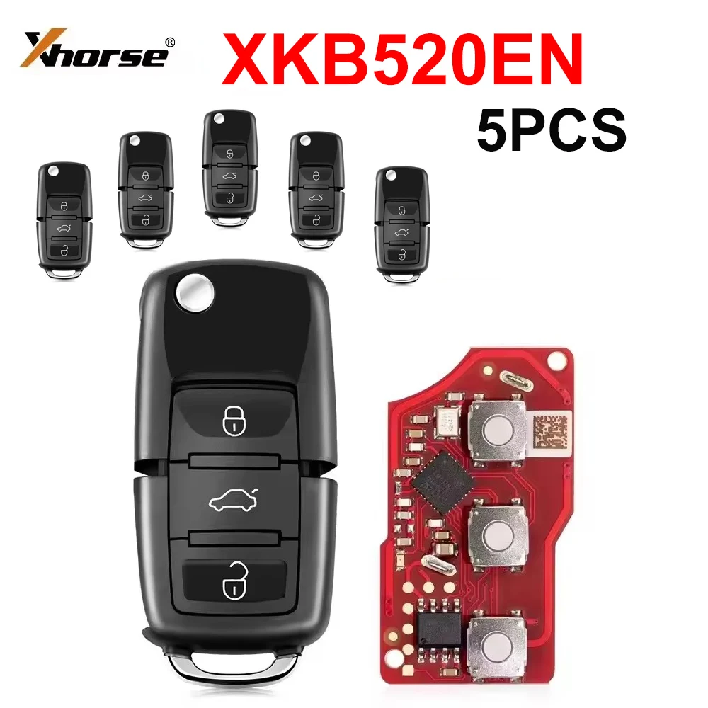 XKB520EN الجيل الثاني تم استبداله من مفتاح التحكم عن بعد للسلك XKB501EN لـ Xhorse VW B5 Flip 3 أزرار يدعم البرنامج اللاسلكي 5 قطعة