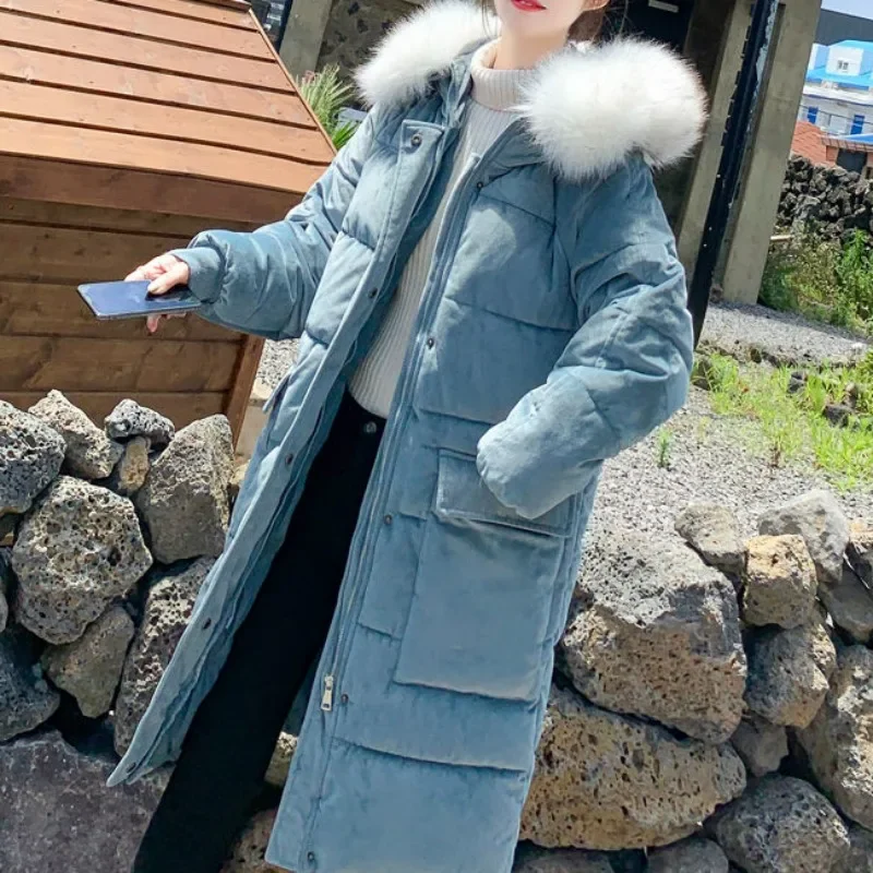 

2024 New Women Down Cotton Coat Winter Jacket Female Mid Length Version Parkas Thick Warm Outwear Hooded Fur Collar Overcoat