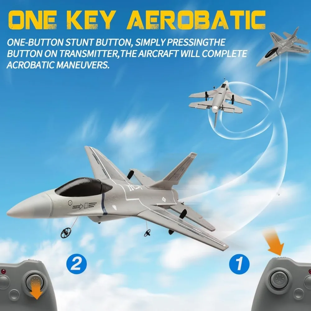 Aereo RC a 3 canali stile F16 per adulti con giroscopio a 6 assi e controllo da 2,4 GHz