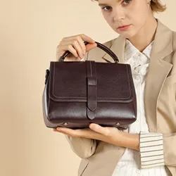 Burminsa Cowhide Genuine Leather Shoulder Bags For Women 2026 Luxury Designer Wide Strap Crossbody Satchel Work Ladies Handbags