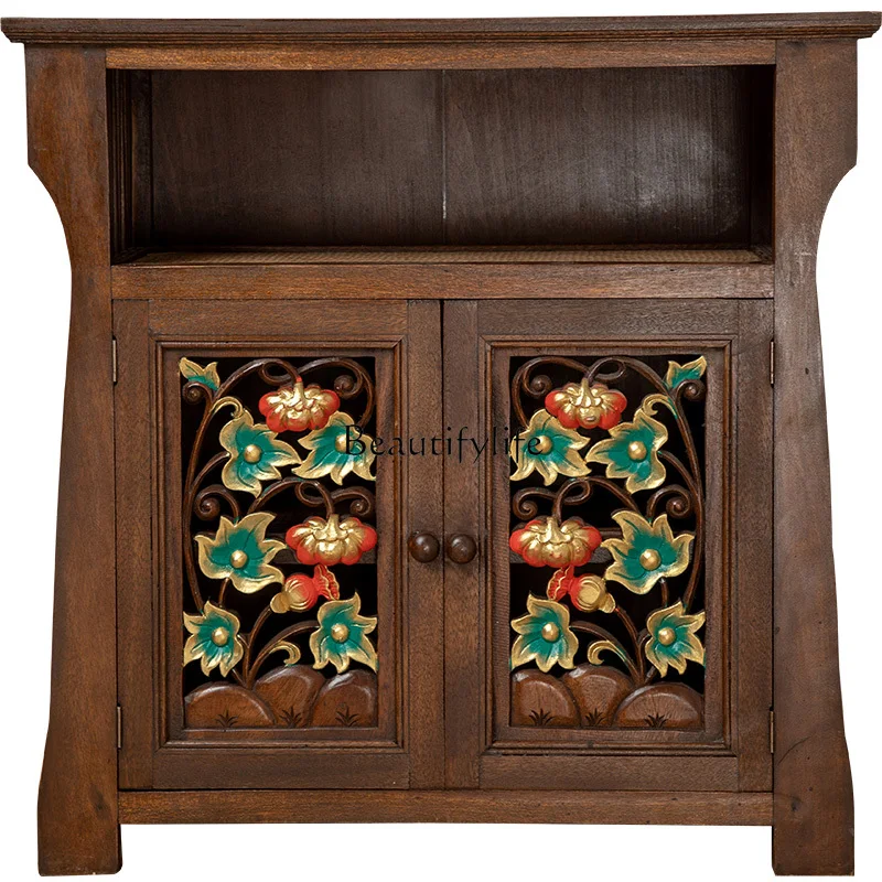 

Solid wood dining side cabinet retro wall storage Thai glove cabinet