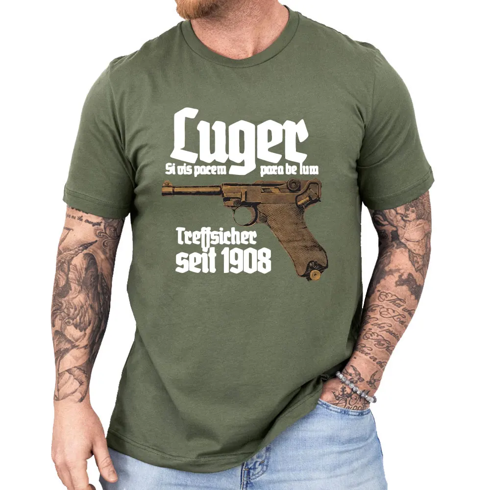 Luger Premium T-Shirt Pistole 08, Parabellum, Selbstladepistole, Deutschland Clothing Men Women Tee Letters  Classic Streetwear