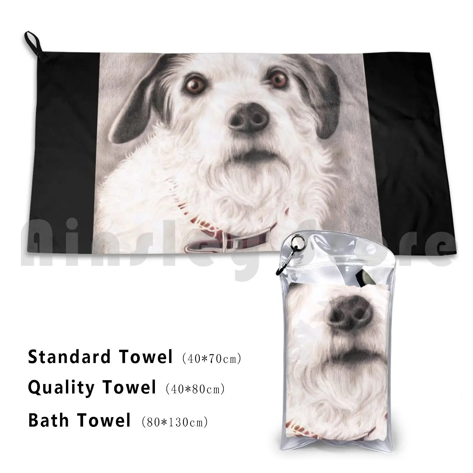 Towel Paddy The Great 3195 Jack Russell Terrier Canine Dog Black White Portrait Margaret