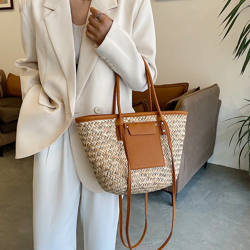 2023 NEW Straw Woven Women Bag Summer Beach Bag New Versatile Shoulder Bag Fashion Rattan Handbag Tote Bag Large Capacity