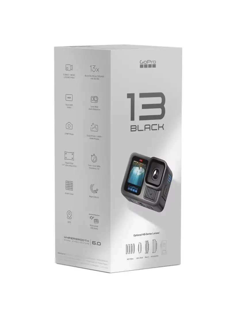 GoPro Hero 13 | 5.3K Ultra HD sportcamera met Hypersmooth-stabilisatie, 1900 mAh-batterij, waterdicht en schokbestendig, geschikt voor fietsen, inclusief accessoires.