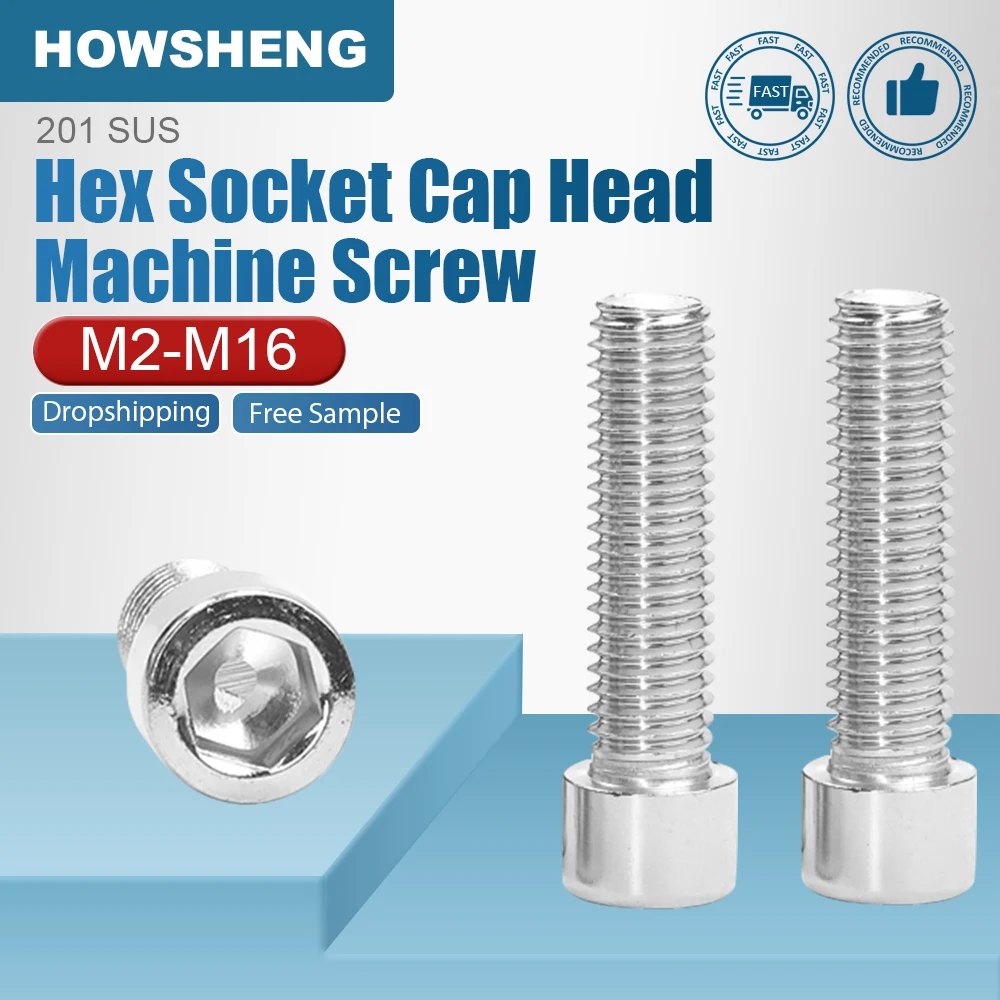 HOWSHENG Hex Socket Head Cap Screws Without Knurled 201 Stainless Steel Allen Head Cap Bolts Metric GB70 M3 M4 M5 M6 M8 M10 M12