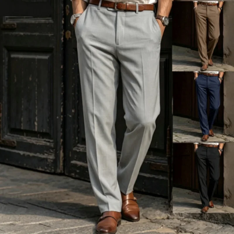 Summer Autumn Thin Trousers Men Formal Dress Suit Pants Work Pants Quality Business Casual Pants Black Wine Red Long Pants