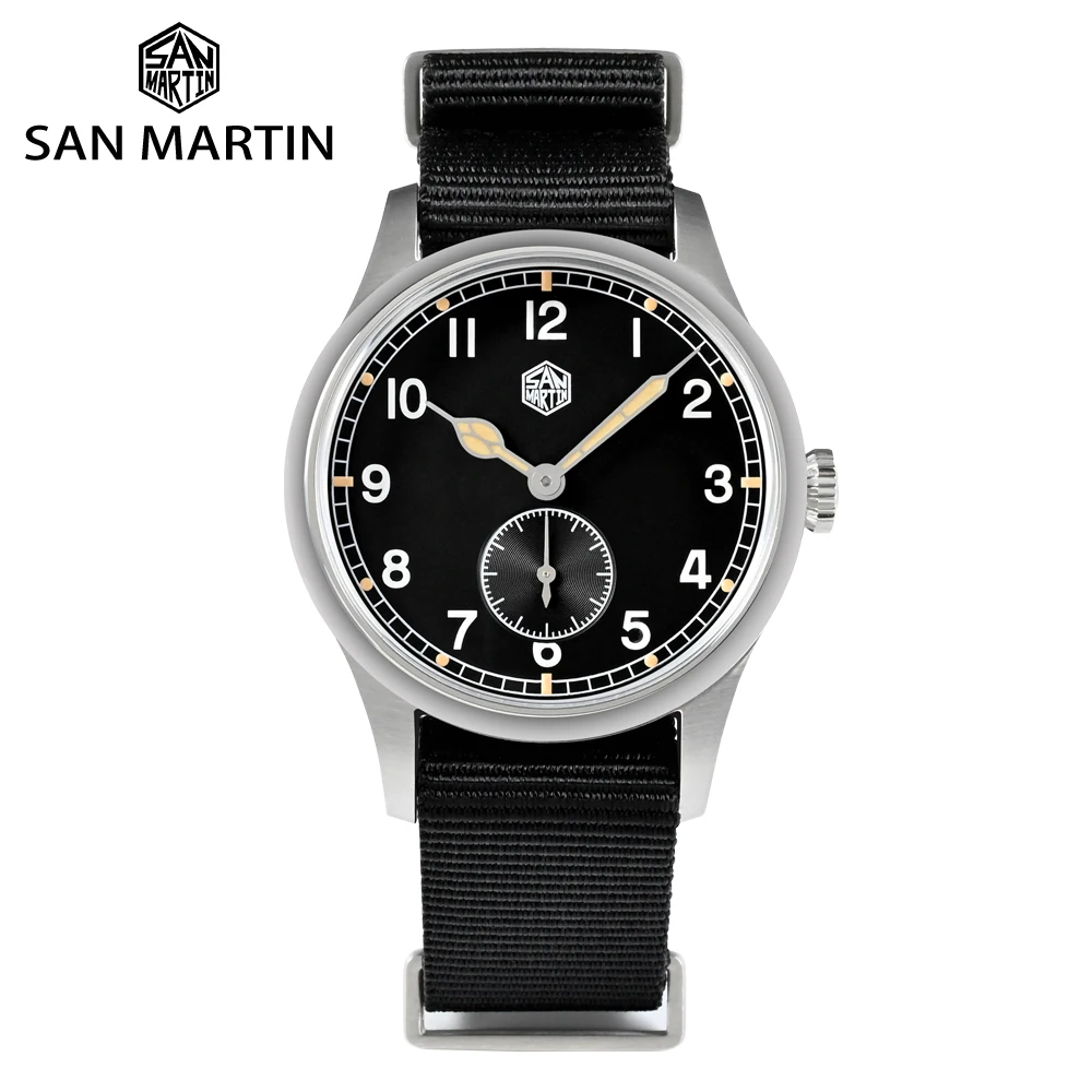 San Martin Pilot Watch Simple Fashion Style Mens Watch RONDA 6004 Quartz Wristwatch Nylon Strap 10 ATM Waterproof Luminous