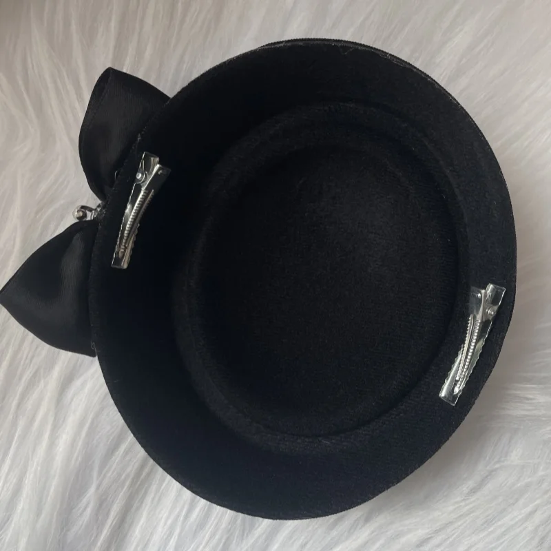 New Handmaded Subculture Punk Small Hat Japanese Sweet Gothic Notes Hat Clip Black and White Polka Versatile Lolita KC Party Hat