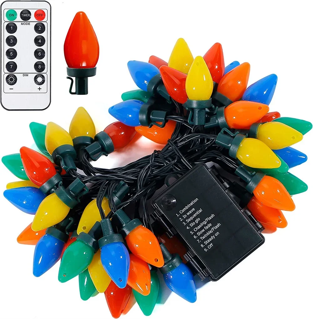 Solar Christmas Lights Outdoor 7M 50 LED Strawberry Solar String Lights Holiday Garland Christmas Tree Fairy Twinkle Lights