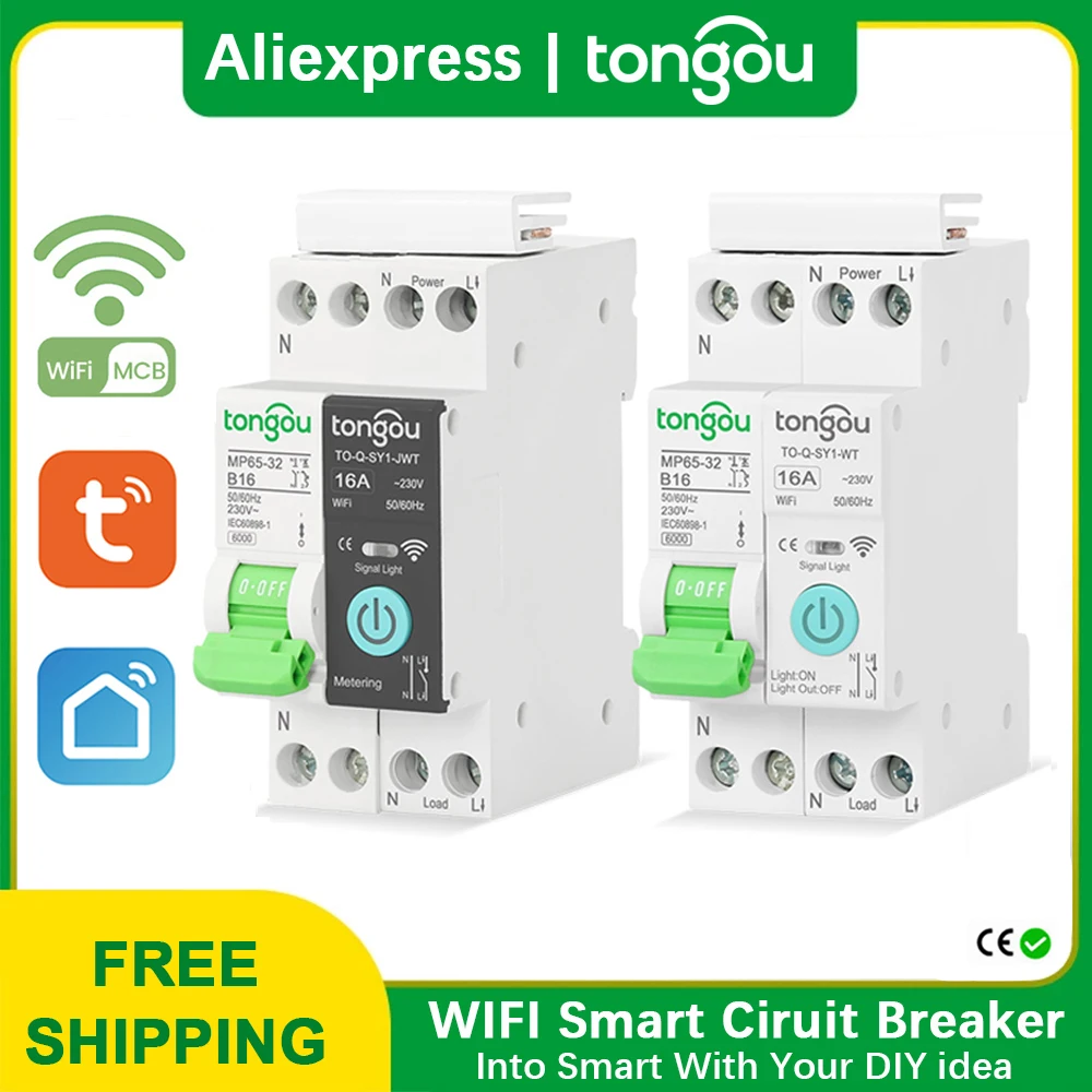 TUYA MCB With Metering WIFI Smart Circuit Breaker 1P 32A DIN Rail for Smart Home wireless Remote Control Switch by APP TONGOU