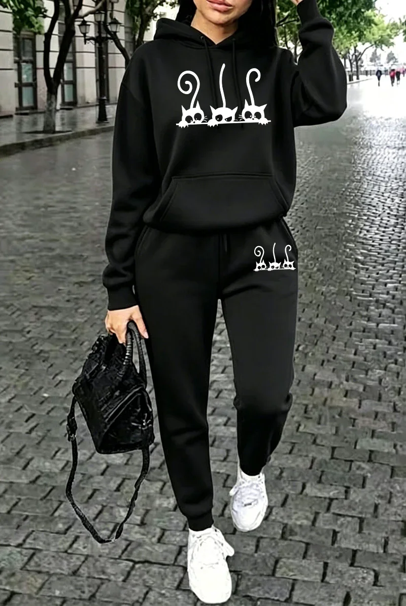 Autumn Womens Tracksuit Casual Hooded Sweatshirt Sportswear Outdoors Sports Jogging Clothing New Street Single Item Hoodie Pants