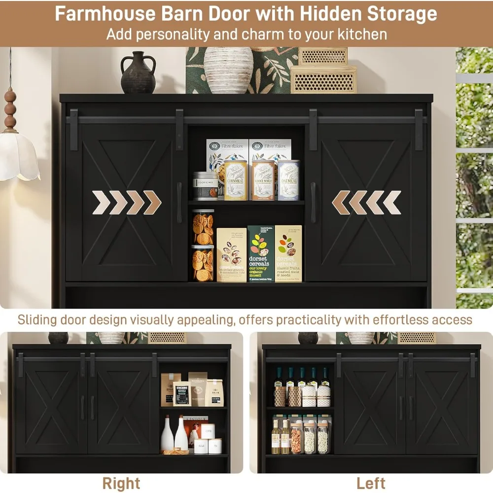67.7 Inch Farmhouse Pantry Storage Cabinet with Sliding Barn Doors, 2 Drawer Farmhouse Coffee Cabinet with Adjustable Shelf, Sid
