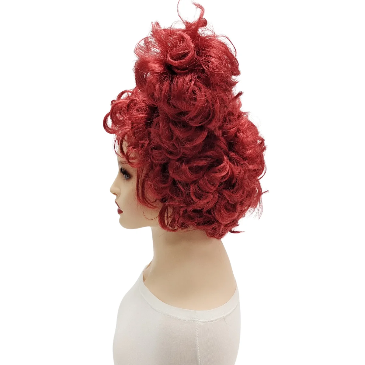 Red Queen Inspired Red Curly Double Bun Wig, Synthetic Hairpiece for Alice in Wonderland Cosplay, Halloween and Costume Parties image 4