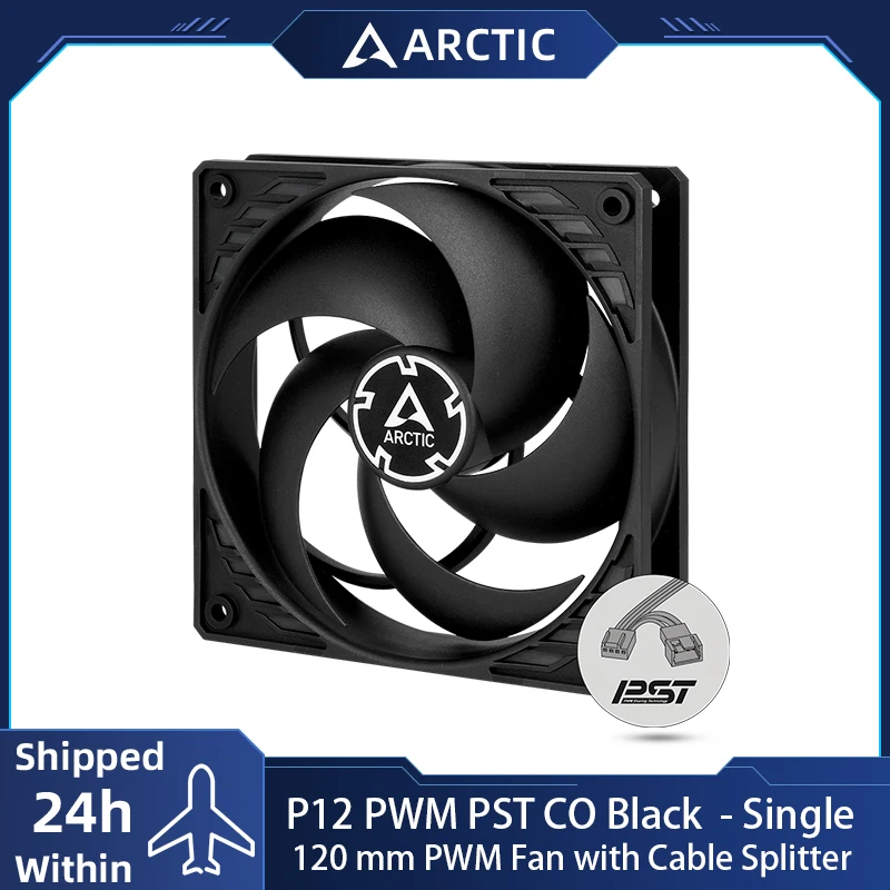 

ARCTIC P12 PWM PST CO 120mm Black Fan, PWM Sharing Technology (PST), Dual Ball Bearing for Continuous Operation, 200–1800 rpm