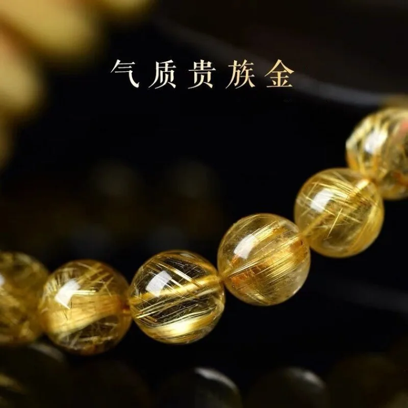 Natural Brazilian , Golden Rutilated Quartz Titanium Crystal Bracelet, Men's Wealth-Attracting Y
