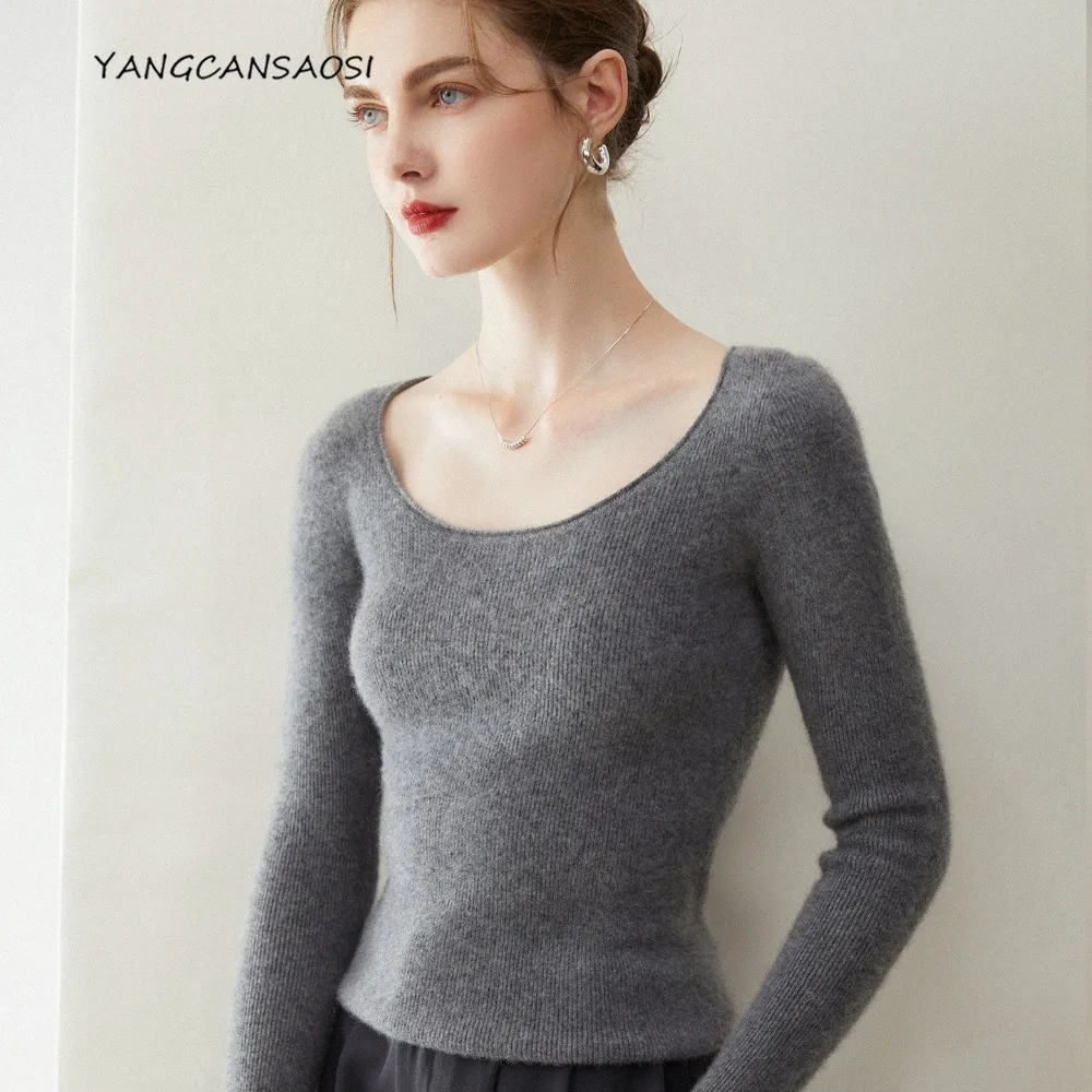 

Женская осенне-зимняя теплая одежда, 100% кашемир, первая линия, готовая к ношению, облегающий универсальный повседневный базовый свитер с рисунком полосок