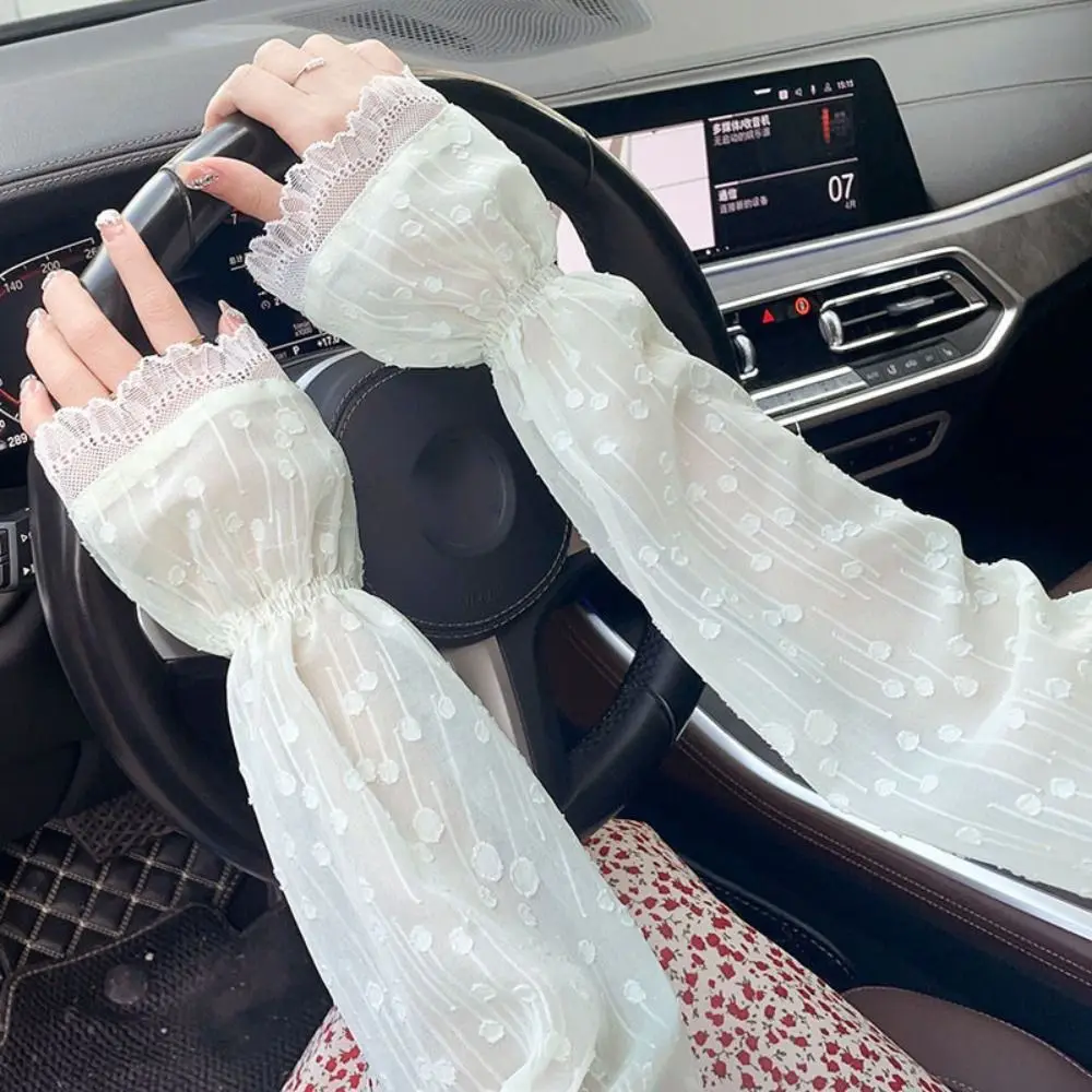 

UV Insulation Chiffon Lace Ice Silk Sleeves Anti-UV Long-sleeved Glove Sunscreen Sleeve Driving Gloves Loose Arm Warmers Women