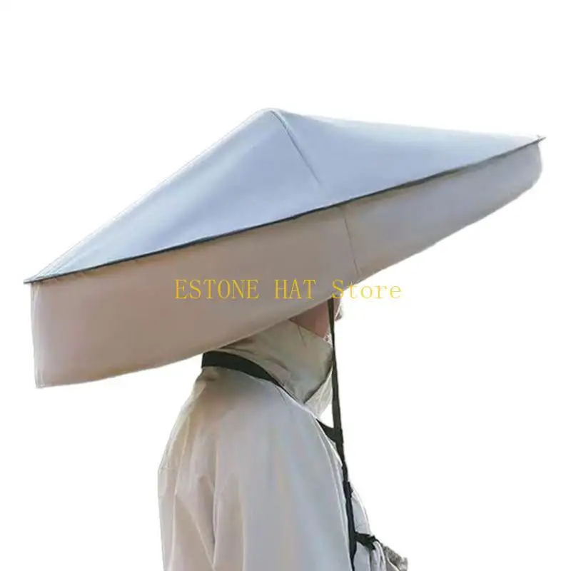 49MF Foldable Umbrella Hat for Adults, Hands Outdoor Head Cover for Sun Shade, Rain Walks and Fishing Outdoors