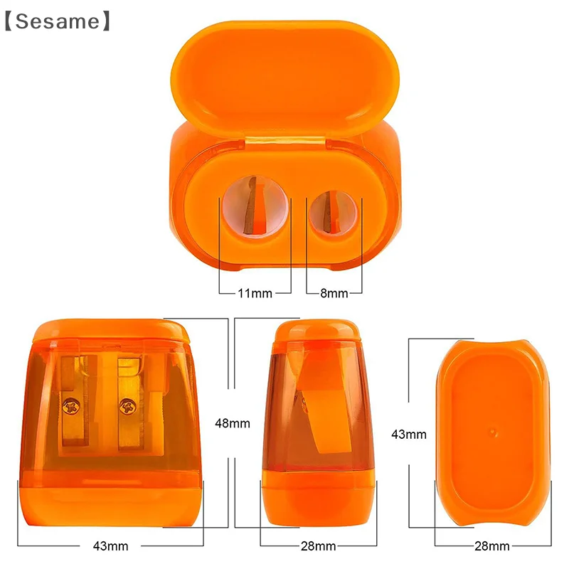 〔Sesame〕4 PCS Dual-Hole Pencil Sharpeners With Lid And Shavings Container Portable Manual Sharpener Set For Colored Pencils