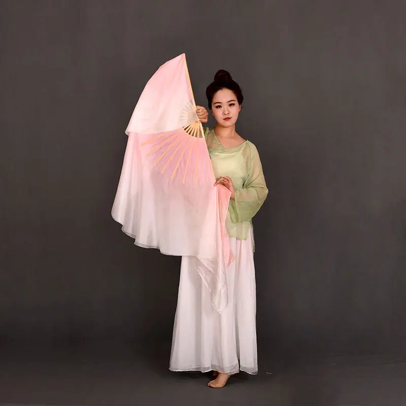 Magic Pink Half Circle Double Fan Veils 100% Silk Women Folk Dance Veil Pair(1L+1R) Two Layers Light Silk Dance Veil Hand Dye