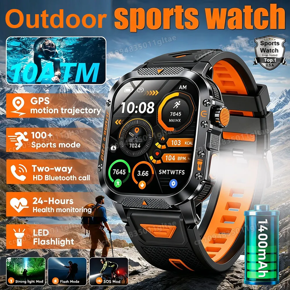 Outdoors Smart Watch Men T-RX4 Ultra GPS Tracking LED Flashlight Heart Rate Monitoring 10ATM Waterproof BT Call Smartwatch Ht22