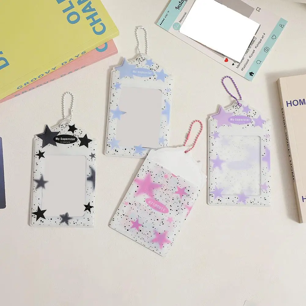 Ins Star Print Photocard Holder portachiavi Kpop Photocard Photo Card Holder Card Instax Kpop studenti Mini protettori L5h9