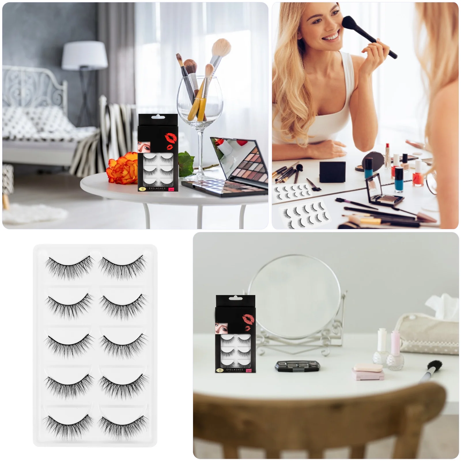 

5Pairs Fake Eyelashes Medium Black 6D Cross Design Handmade Thick Hair Eyelashes for Chic Eye Look Any Occasion