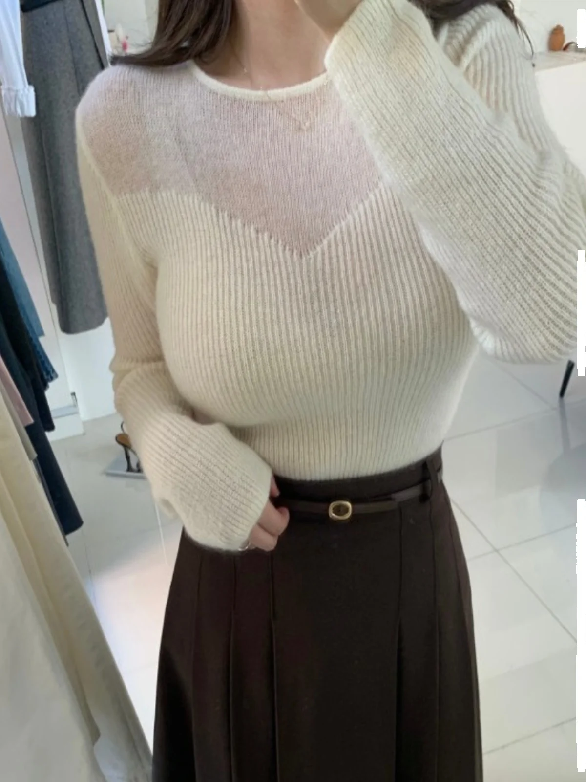 

Long Sve Knitted Sweater Women's Autumn New Sexy Pure Desire Design Personali Base irt Slimming Versatile Top