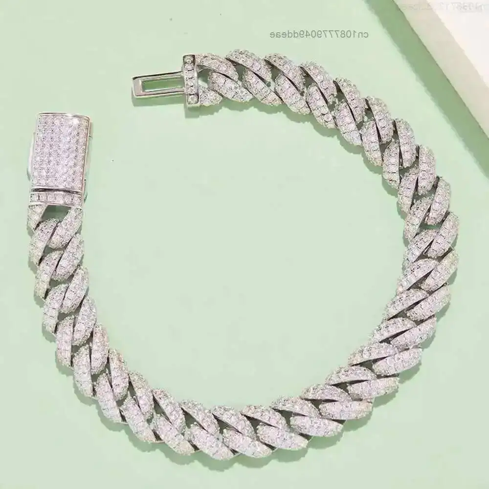 

Тяжелый роскошный бриллиант Iced Out Vvs1 20 дюймов Vermeil 10 мм 2 ряда серебро 925 муассанит кубинский браслет звено цепи ожерелье