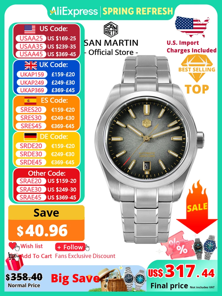 

San Martin 36/39/42mm SN0144 JianZhan Dial Gada Watch Miyota 9015 Original Design Men Luxury Dress Automatic Mechanical Watches