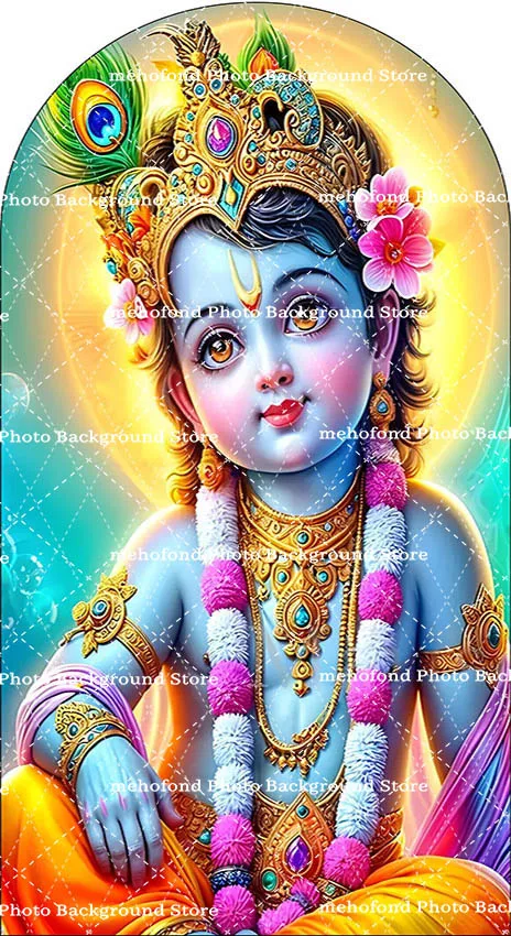 Mehofond Krishna Radha Yashoda Arch Backdrop Cover Kids Birthday Party Baby Shower India God Decor Chiara 2-sided Background