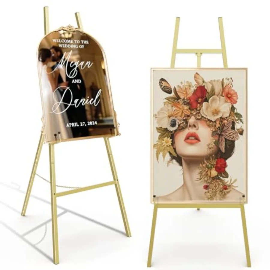 Easel Stand for Sign Heavy Duty Metal Display Easel with Adjustable Chain 4-Tier Height Art Easel for Painting Wedding Sign Pos
