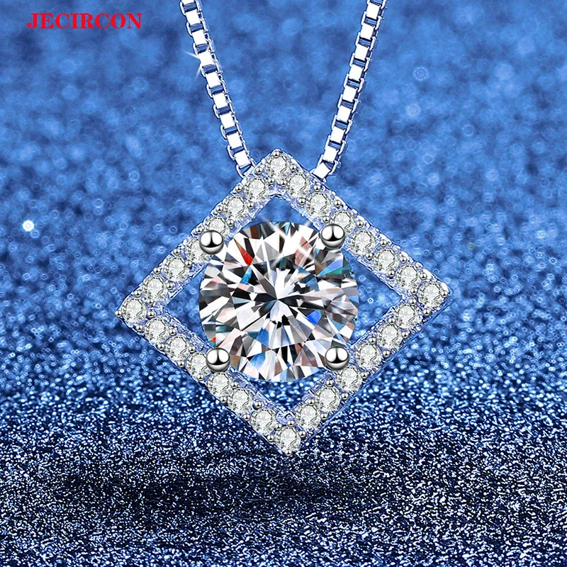 

Ожерелье JECIRCON из стерлингового серебра 925 пробы, 1 карат, муассанит, изысканный квадратный кулон с цепочкой-коробкой, модные универсальные ювелирные изделия