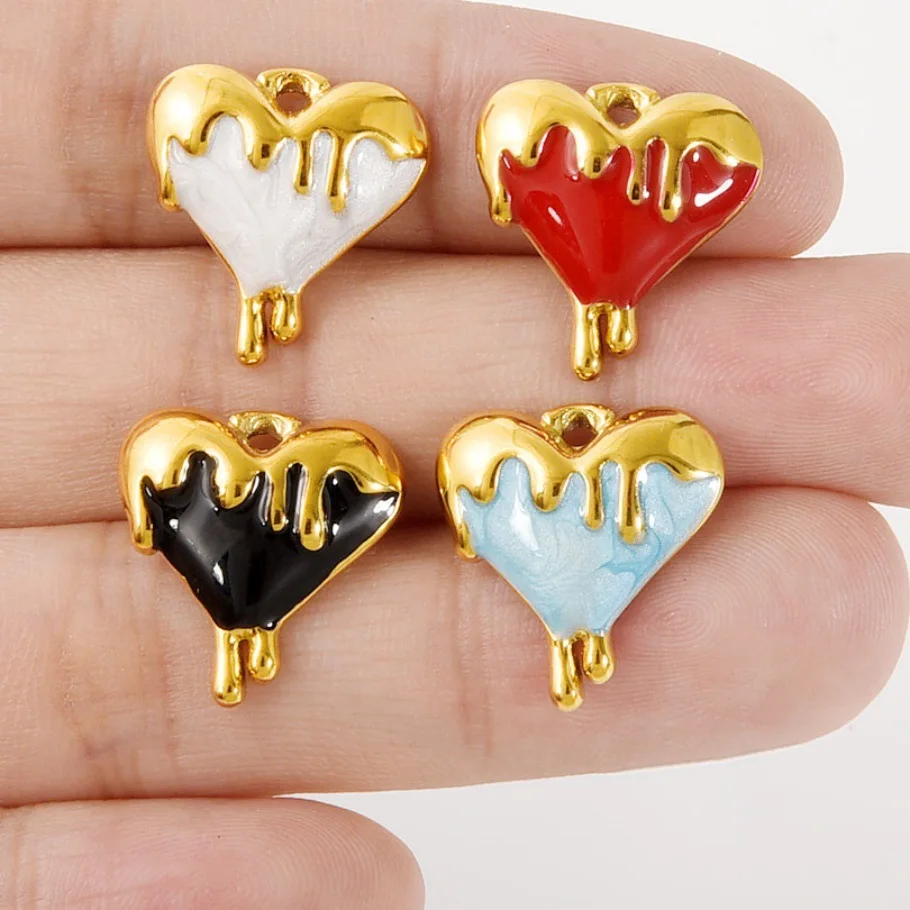 

5pcs French Enamel Love Heart Pendants Stainless Steel DIY Charm Women Necklace Bracelet Jewelry Making Findings Supplies