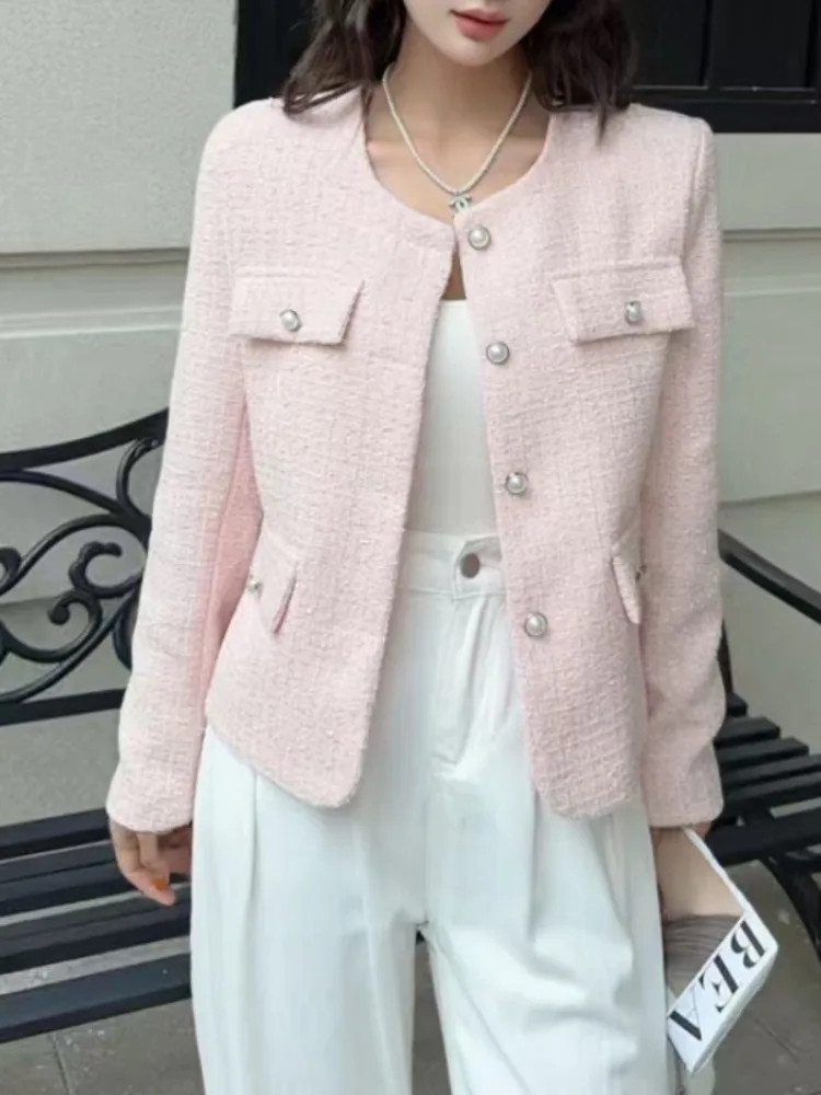 

Lemongor 2025 New Autumn Women's Tweed Jackets Long Sleeves Solid Color Fashion Elegant Urban Office Party Chic Coats