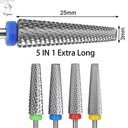 Vnjaoi 5 In 1 Bits Extra Long Tungsten Steel Nail Drill Bits Milling Cutter For Nail Polish Glue UV Gel Remove Nail Drill Bit