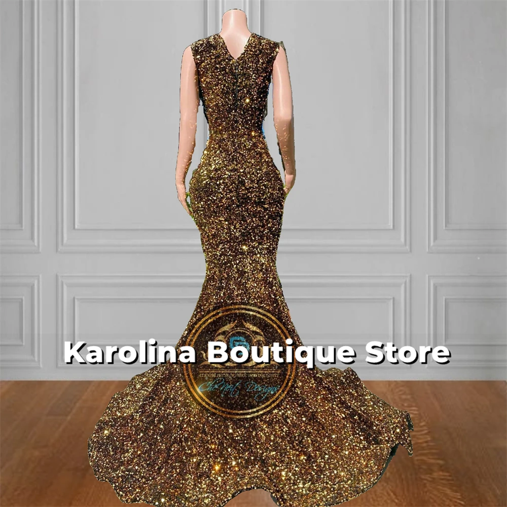 Ashimmer Brown Sequin Rhinestones Mermaid Luxury Prom Dress 2024 Crystal Beading Elegant Evening Party Dresses For Blackgirls