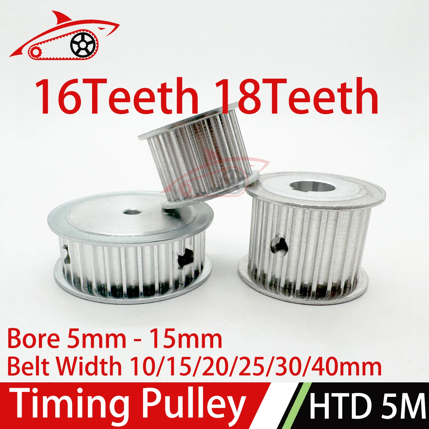 HTD 5M 16Teeth 18Teeth Synchronous Timing Pulley Bore 5/6/8/10/12/14/15mm Belt Width 10/15/20/25/30/40mm 5M 16T 18T Belt Pulley