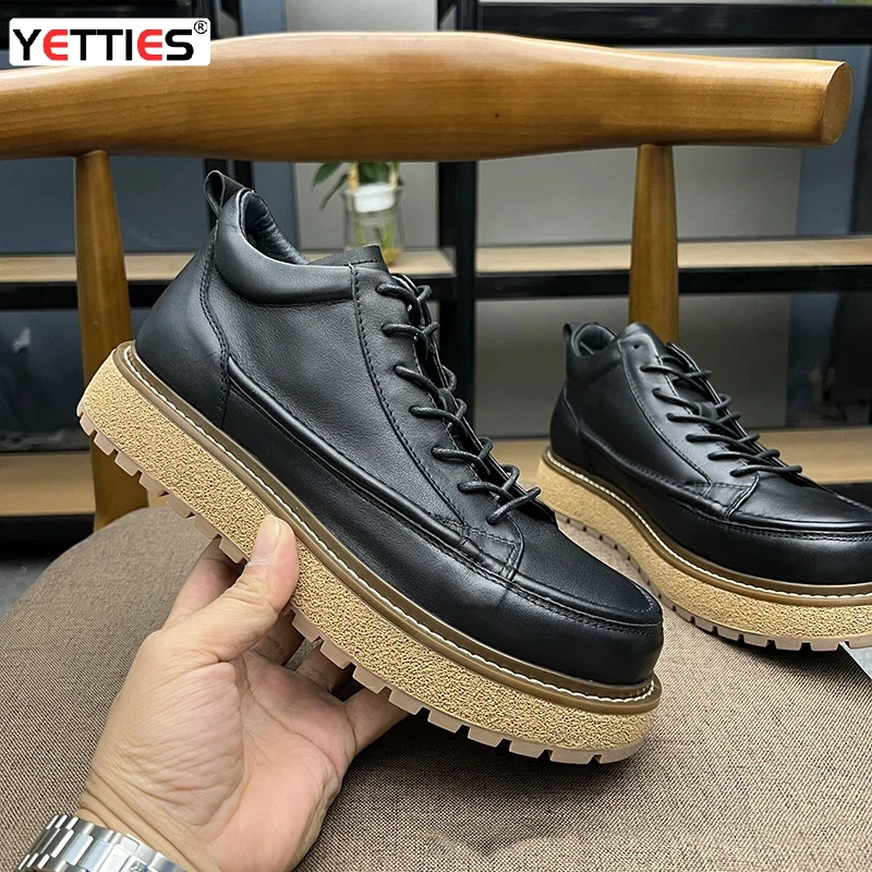 

Мужские рабочие ботинки до середины икры для осени и зимы, из дышащей натуральной кожи с термоизоляцией, в повседневном армейском стиле