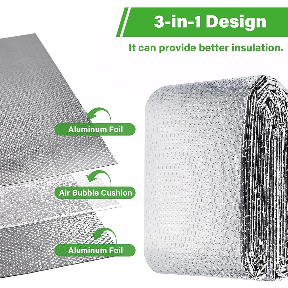 Double-sided aluminum film Reflective Insulation Foam Sheet Foil Bubble Roll for Keep Heat Thermal Shield Radiant Barrier 1MX3M