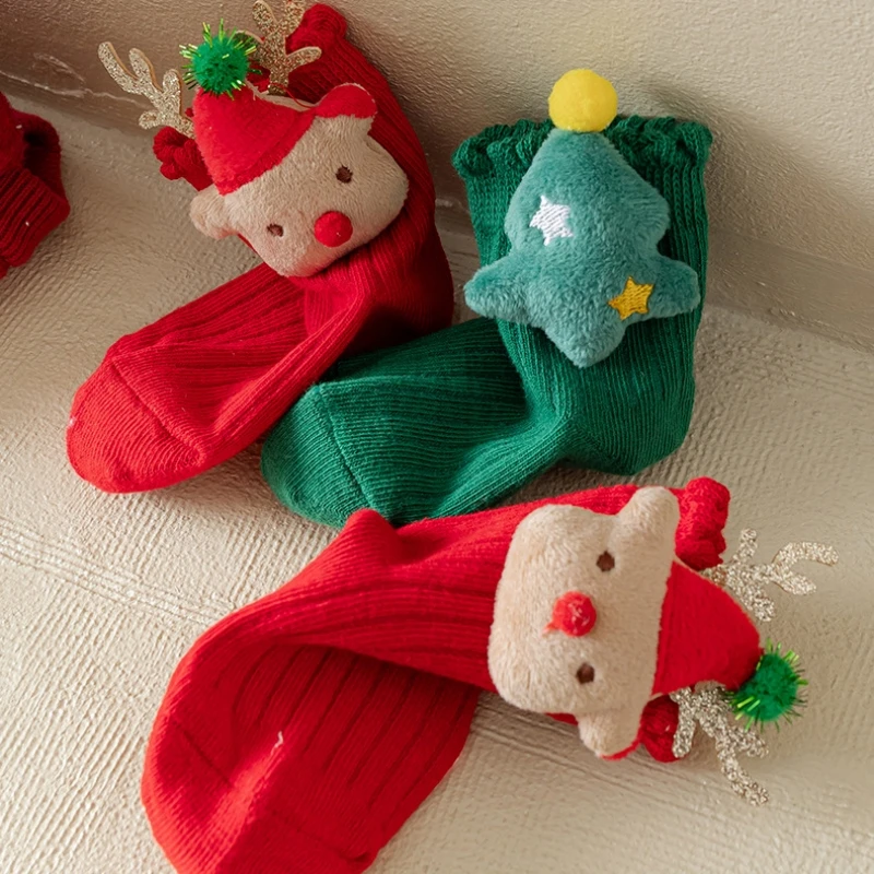Christmas Socks for Kids Toddler Baby Girls Cotton Bow Short Socks Children\'s New Year Gifts